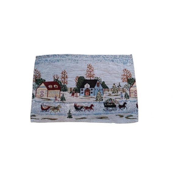 Christmas Winter Scene Placemats Set Of 4 By Collections Etc. Polyester Cotton B - Picture 6 of 7